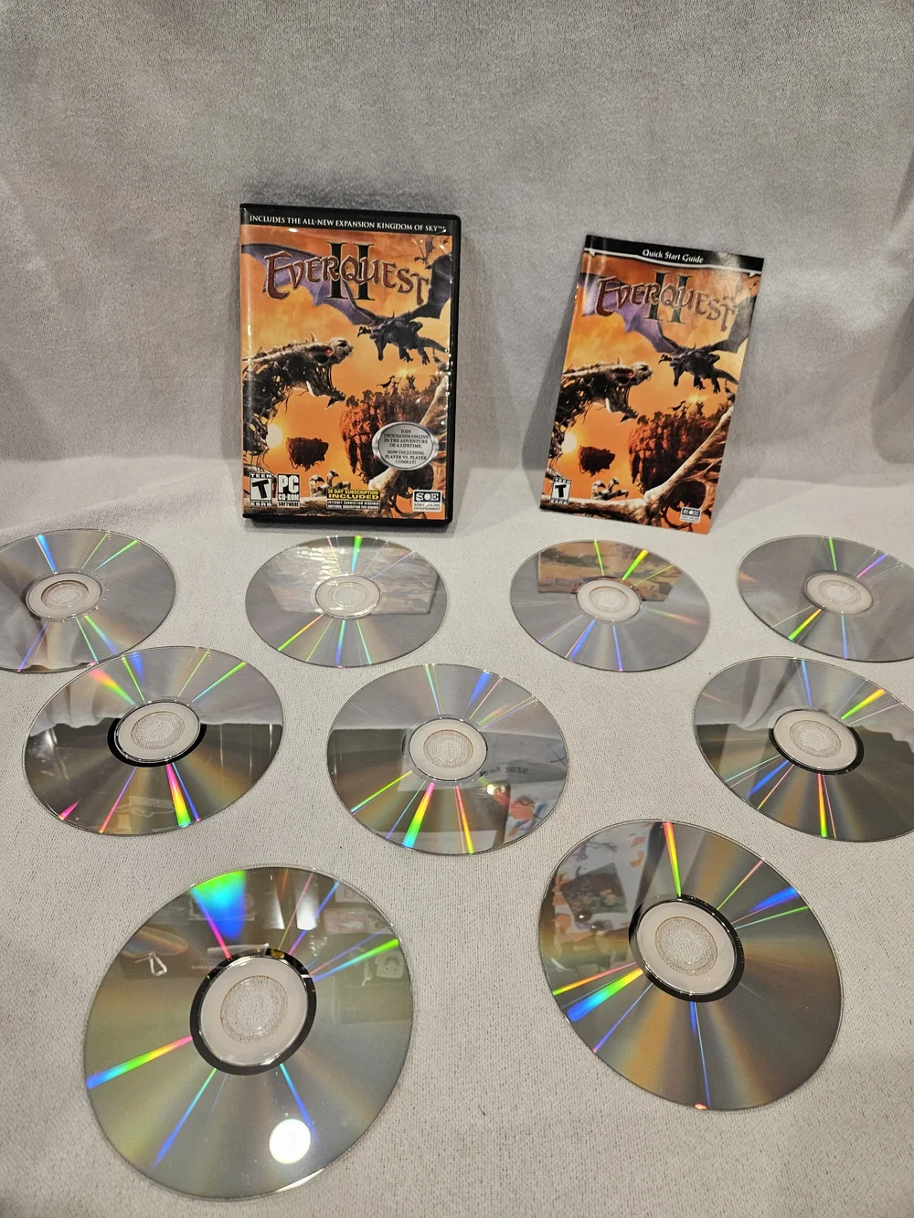 Everquest II : Kingdom of Sky PC Video Game 9-Disc Set w/ Expansion Pack & Map